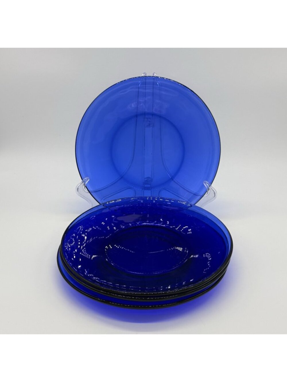 4 Vintage Cafe Cobalt Blue Glass 8" Salad Dessert Plates